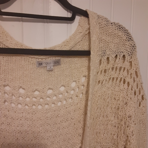 De collection size S loose knit open front long cardigan drop shoulder fringe - Picture 8 of 11